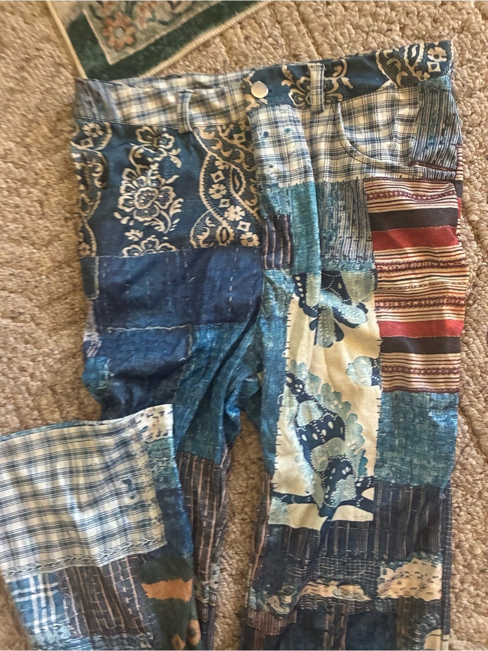 NWOT Multi Color Patchwork Pattern Wide-Leg Pants - Picture 2 of 4